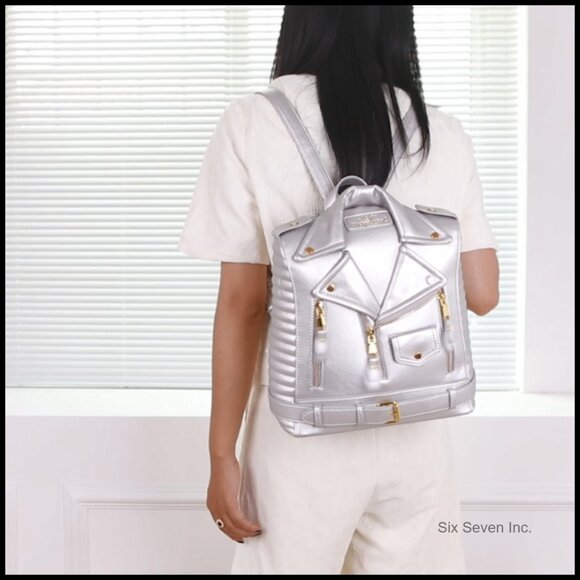 Leather Backpack with Chain Strap, Zipper Closure, Utility Pocket main image 5